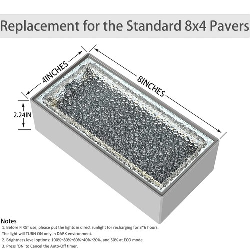 Solar Paver Lights IP67 Waterproof Brick Pathway Light Outdoor, 4x8 Recessed ... - Picture 2 of 9