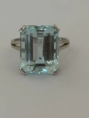 7753- Bague Vintage Or Gris Aigue-Marine 12,00 ct - Photo 1/4