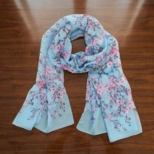 Women's Sheer Floral Chiffon Scarf Silky Floral Light Blue Pretty Feminine