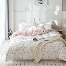 Vintage Floral Queen Duvet Cover Set - Pink  White, 3 Pieces with Zipper
