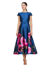 Kay Unger Ina Floral Mikado Tea Length Dress  Sz 0      *1675  no belt