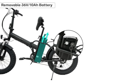 Fortis Shimano 6-Speed 20" Fat Tyre Foldable Electric Bike, Black, Electric - Picture 3 of 11