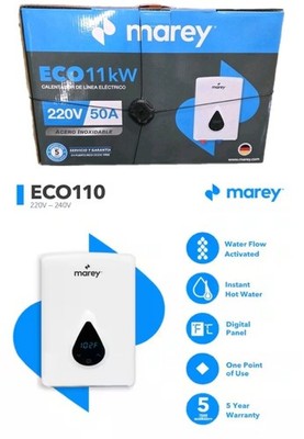 Marey Electric Inline Stainles steel Tankless Water Heater ECO 11 KW 220V 50A