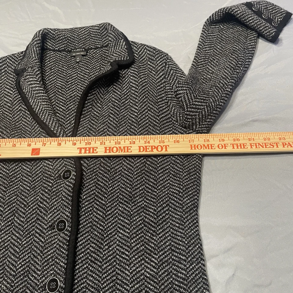 Suéter para mujer Talbots XS negro gris lana merino blazer cárdigan chaqueta de 3 botones Foto 4 de 4