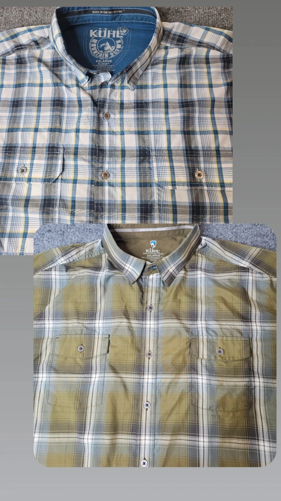 Lot Of 2 Kuhl Mens Plaid Shortsleeve Button Up Shirts Size XXL Plaid Hiking