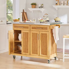 Kitchen Island on Wheels Rolling Storage Trolley with Extendable Worktop ,Nature