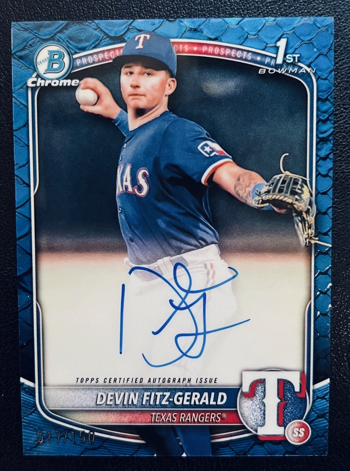 2025 Bowman Chrome #CPA-DF Devin Fitz-Gerald Blue Reptilian Refractor AUTO /150