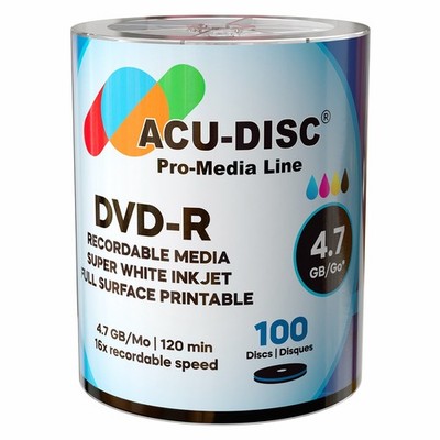 100 ACU-Disc Super White Inkjet DVD-R 16x 4,7GB Premium Media Duplication Grade