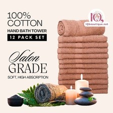 100 Cotton Hand Bath Towel - Salon, Hotel, Spa, Gym 12pcs Set DARK BEIGE
