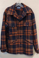 VTG 1970s Pendleton Wool Field Cruiser Mackinaw Jacket Rust Navy Plaid SZ M USA
