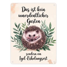 Igel-Erholungsort Metallschild in 15x20 cm mit Blättern
