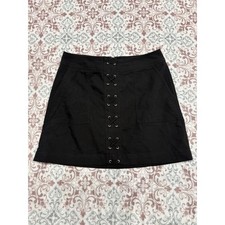 Express Black Lace Up Grommet Mini Skirt Size 6 A-Line Front Pockets Edgy Gothic
