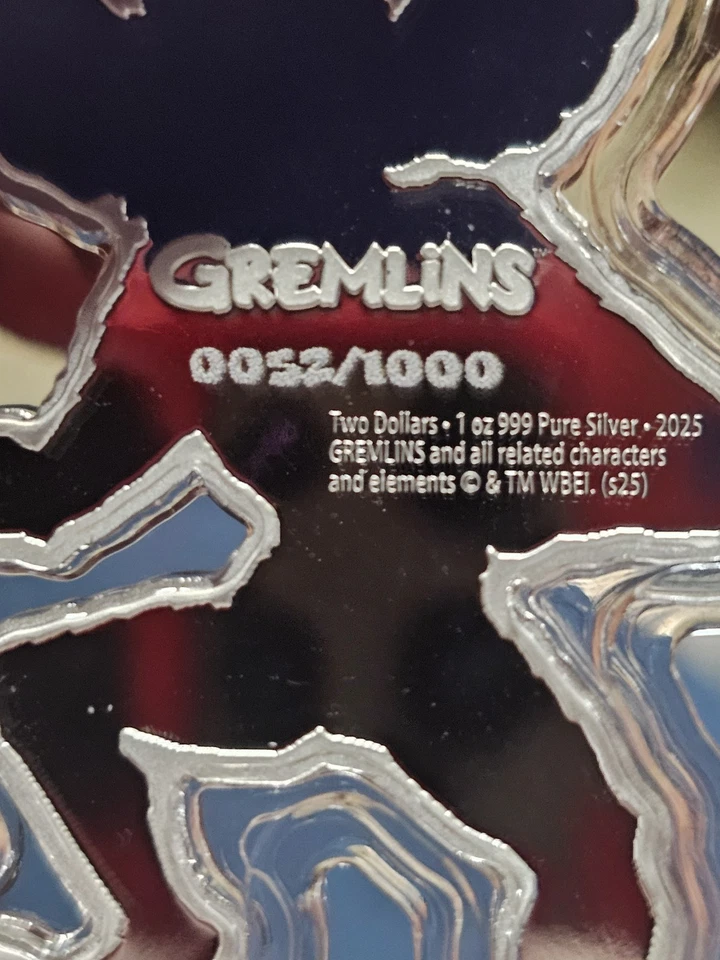 Juego Niue Agoro Warner Bros Gremlins 2025 1 oz plata 52/100 rayas persecución 052/1000 Foto 4 de 4