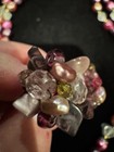 Vintage Double Strand Pink Purple & Clear Beaded Necklace with Pierced Earrings — photo 6