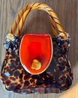 Murano Hand Blown Italian Art Glass Vase Purse Handbag Cheetah Twist 8"H