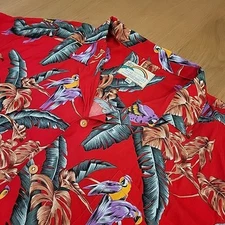 Paradise Found Shirt Mens 2XL Red Button Up Parrot Magnum PI Hawaiian Floral