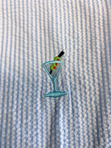 Castaway Nantucket Embroidered Shorts Blue Seersucker w/ Martini Glasses—40 - Picture 3 of 10