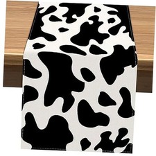 Linen Cow Print Table Runner Farm Cowboy Themed Birthday Party 13" x 72"