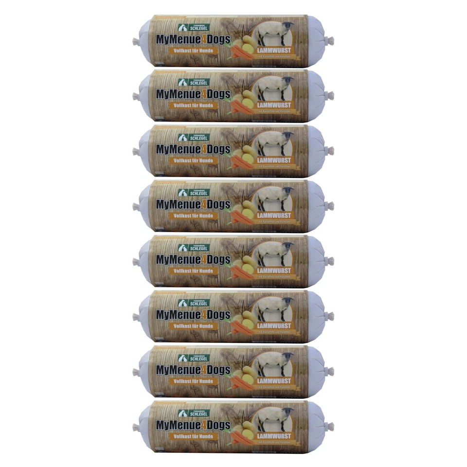 MyMenue4Dogs Hundefutter Lammwurst 8x 800g Dogwurst Vollnahrung Nassfutter