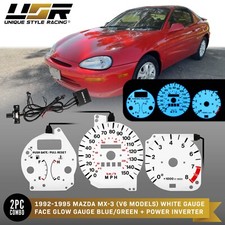 Bluegreen Glow Gauge White Overlay For 92-95 Mazda Mx3mx-3 150mph Cluster Bluegreen Glow Gauge White Overlay For 92-95 Mazda Mx3mx-3 150mph Cluster