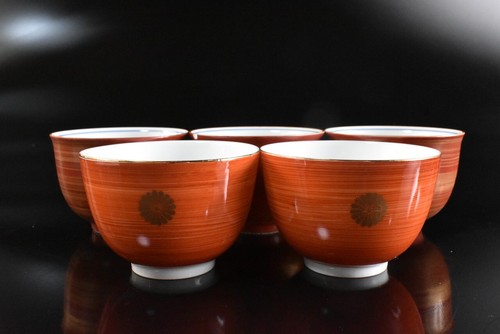 T1422: Japanese Kiyomizu-ware Colored porcelain TEA CUP 5pcs, auto w/signed box - Picture 4 of 10