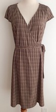 Ann Taylor LOFT Wrap Dress Brown & Tan Chain Link Pattern Short Sleeve Size 2