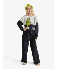 Justice Girl's Grinch Long Sleeve Top  Wide Leg Pant with Grinch Headband Set L