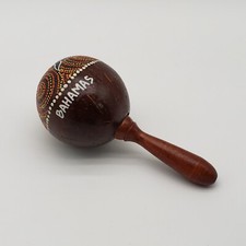 Vtg Coconut Shell Sand Hammer Shaker Hand Rattle Percussion Musical Instrument