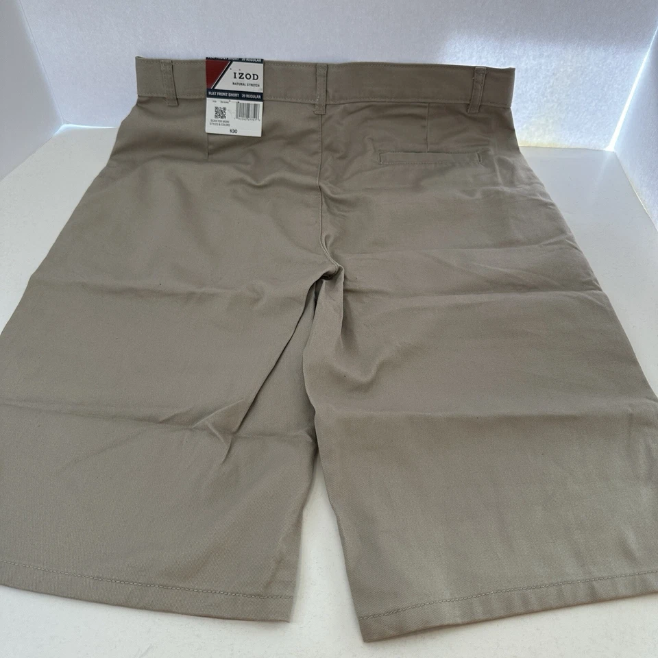 Pantalones Cortos Izod Natural Elastizados Junior Niñas Caqui 20 Reg Frente Plano 12” Entrepierna Nuevos con Etiquetas Foto 2 de 4