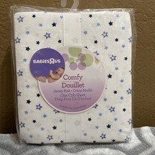 Babies R Us Comfy Jersey Knit Baby Crib Sheet - White Blue Stars 100 cotton
