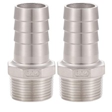 304 Stainless Steel 1" Hose Barb x 1" NPT Male Air/Water/Oil Fitting 2 Pack