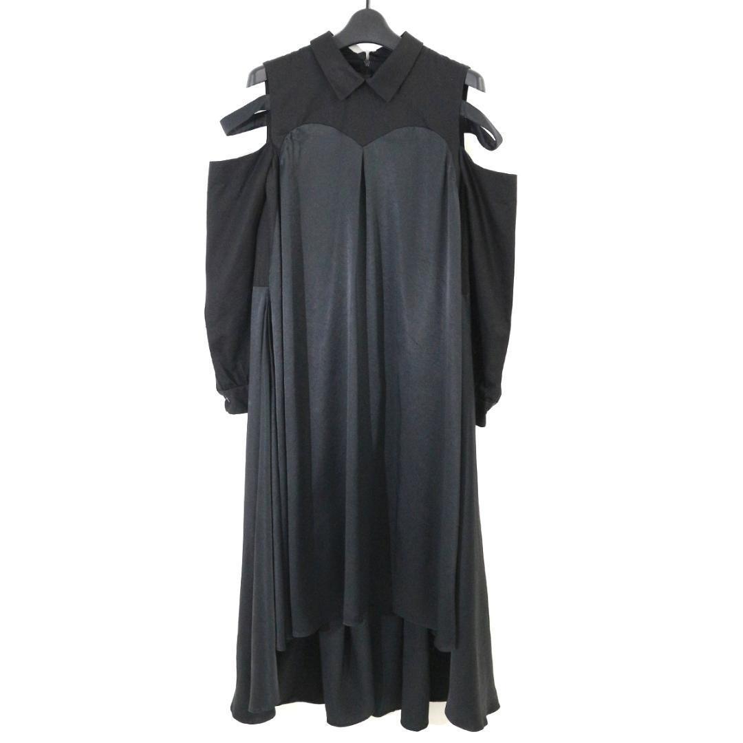 ha | za | ma 2018-19AW Double Layer Shirt Dress Black Cotton  