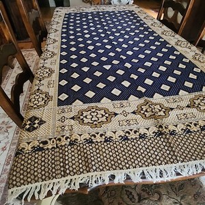 Banarasi Saree Border Woven Brocade Textile Tablecloth Ethnic Gold Blue 87x55
