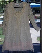 Pretty Angel Ivory Lace Ribbon Flower Neckline Ruffle Trim Dress Sz. S, L