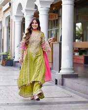 Women Wear Bollywood Party Palazzo Kurta Dupatta Set Wedding Wear Heavy Dresses