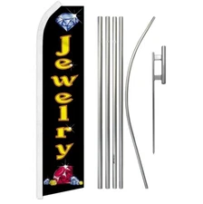 Jewelry Black Super Swooper Flag & Flag Pole Kit & Ground Spike