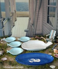 SEA CREATURE SERVING DISHES (6 PCS) ? BLUE SKY (4), DANSK (1), LOCAL COLORS (1)
