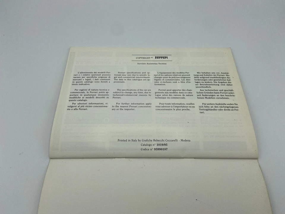 FERRARI 355 F355 RHD MANUAL DE INSTRUCCIONES | MANUAL DEL PROPIETARIO | LIBRO DE BOLSA #1019/95 Foto 3 de 3