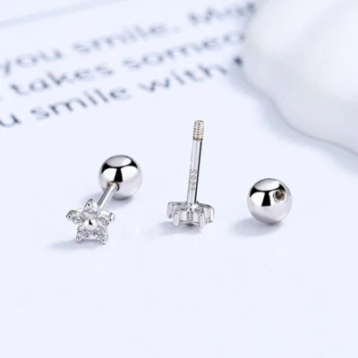 Mini Ohrstecker Stern Schraubverschluss Silber 925 Zirkonia Damen Mädchen - Bild 1 von 4