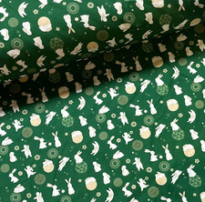 Stoff Meterware Baumwollstoff Patchwork Hase Häschen Tiere Kaninchen auf Grün