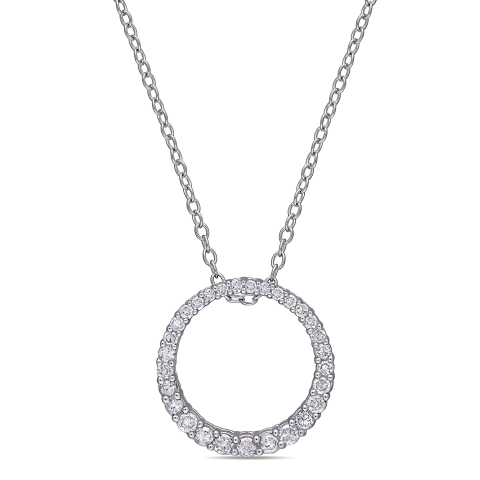 Colgante círculo de diamantes con cadena Amour de plata de ley de 1/3 quilates TDW, 18"