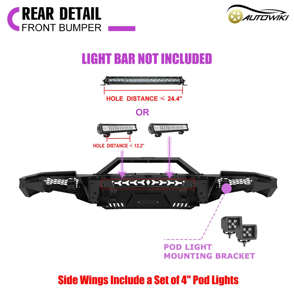 Front & Rear Bumper Steel For 2014 2015 Chevrolet Silverado 1500 W/Pot Lights Foto 3 de 4