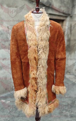 Afghan coat penny lane suede leather mongolian fur coat vintage trim outerwear