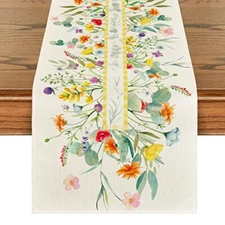 Artoid Mode Flower Floral Table Runner, Spring 13" x 72", Table Runner Green