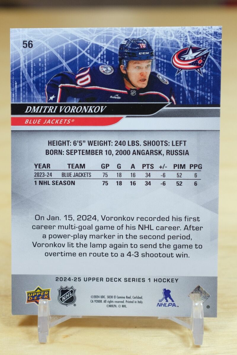 2024-25 Upper Deck Base #56 Dmitri Voronkov - Columbus Blue 2024-25 Upper Deck Base #56 Dmitri Voronkov - Columbus Blue