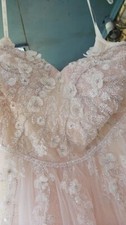 Davids Bridal Wedding Dress Beaded Floral Rose Gold and Ivory Wedding Gown