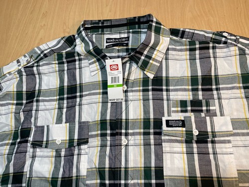 NEW Ecko Unltd. Co. 5XL Green Plaid Button Front Long Sleeve Shirt NWT Dress - Picture 3 of 10
