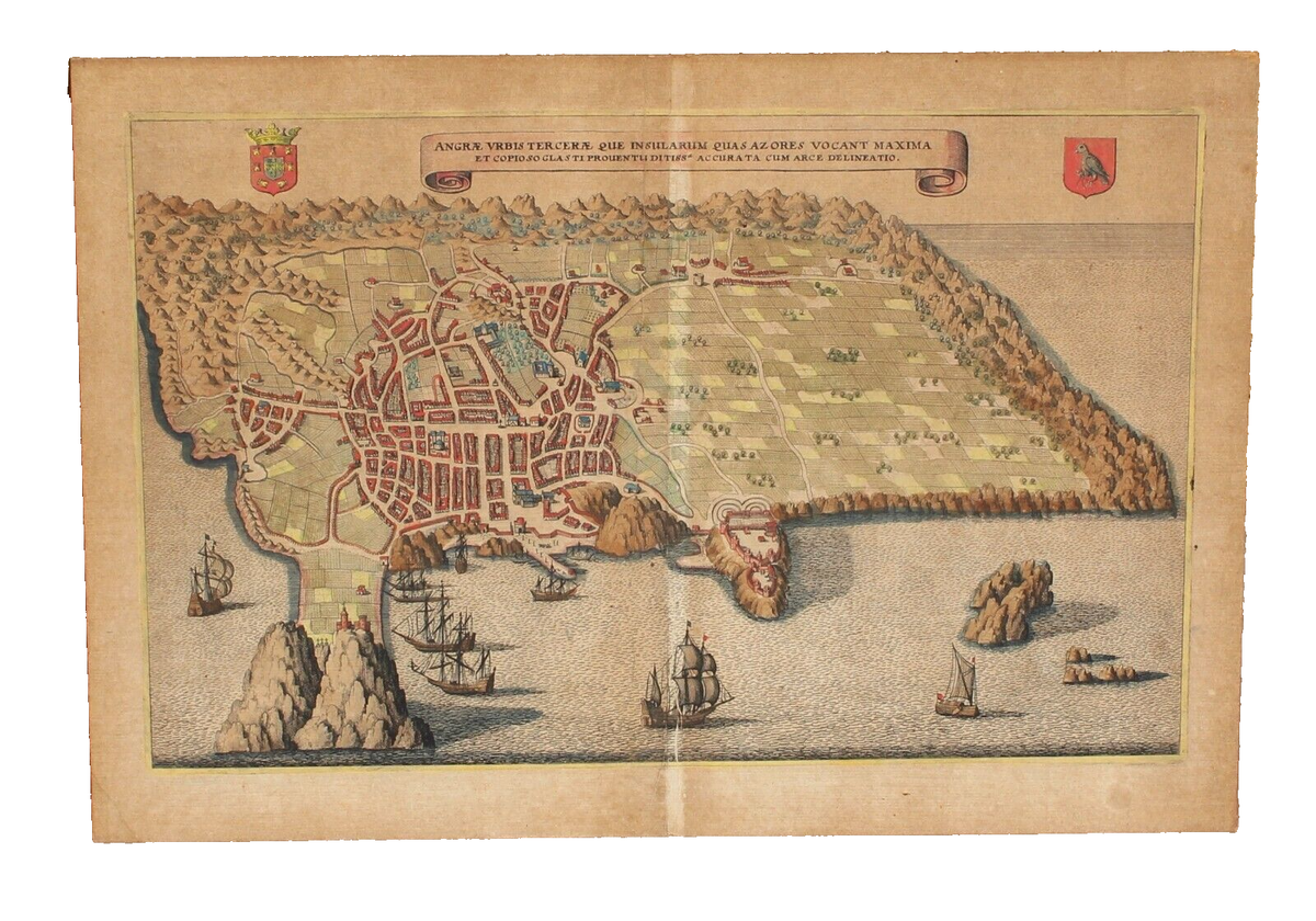 ANGALIA MAPS アンティーク銅版画 1832年 額縁なども当時の物 Old Antique Map of Terceira Angra by M. Merian 1638 | eBay