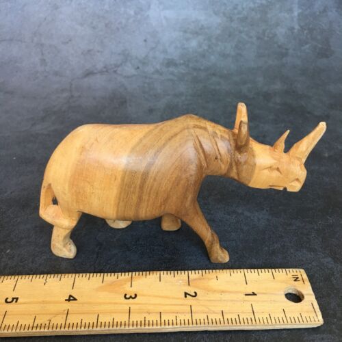 Wood Hand Carved Rhinoceros Rhino Figurine 2.75"x4.5" - Picture 3 of 8