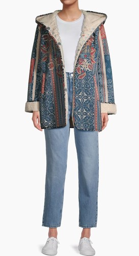 $318 JOHNNY WAS SZ XL ORISSA SUEDE COAT SHERPA LINING EMBROIDERED HOODED JACKET - Picture 7 of 9